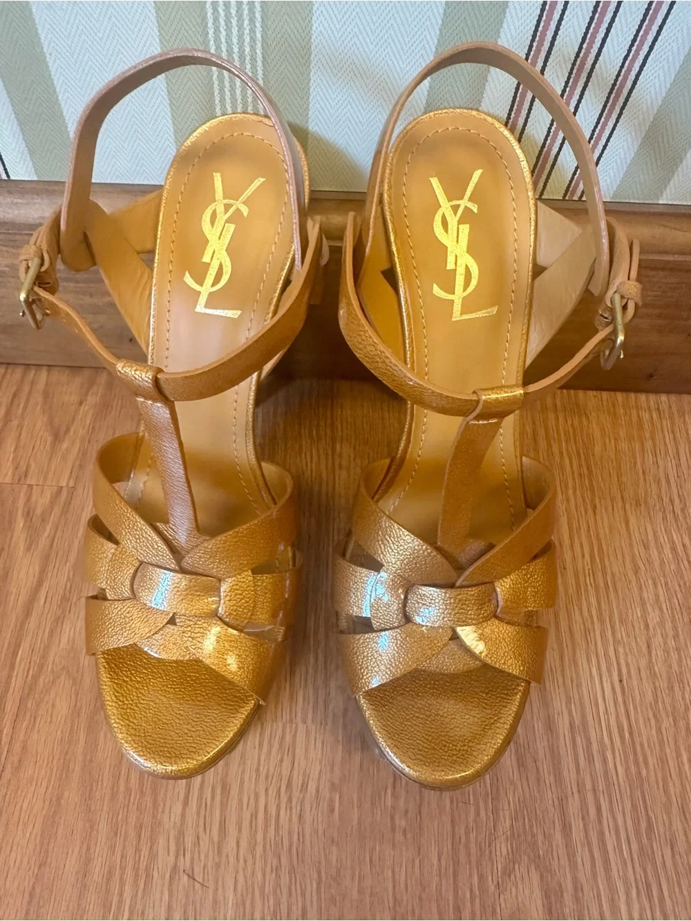 Yves Saint Laurent Metallic orange bronze  Platform Stiletto Sandals